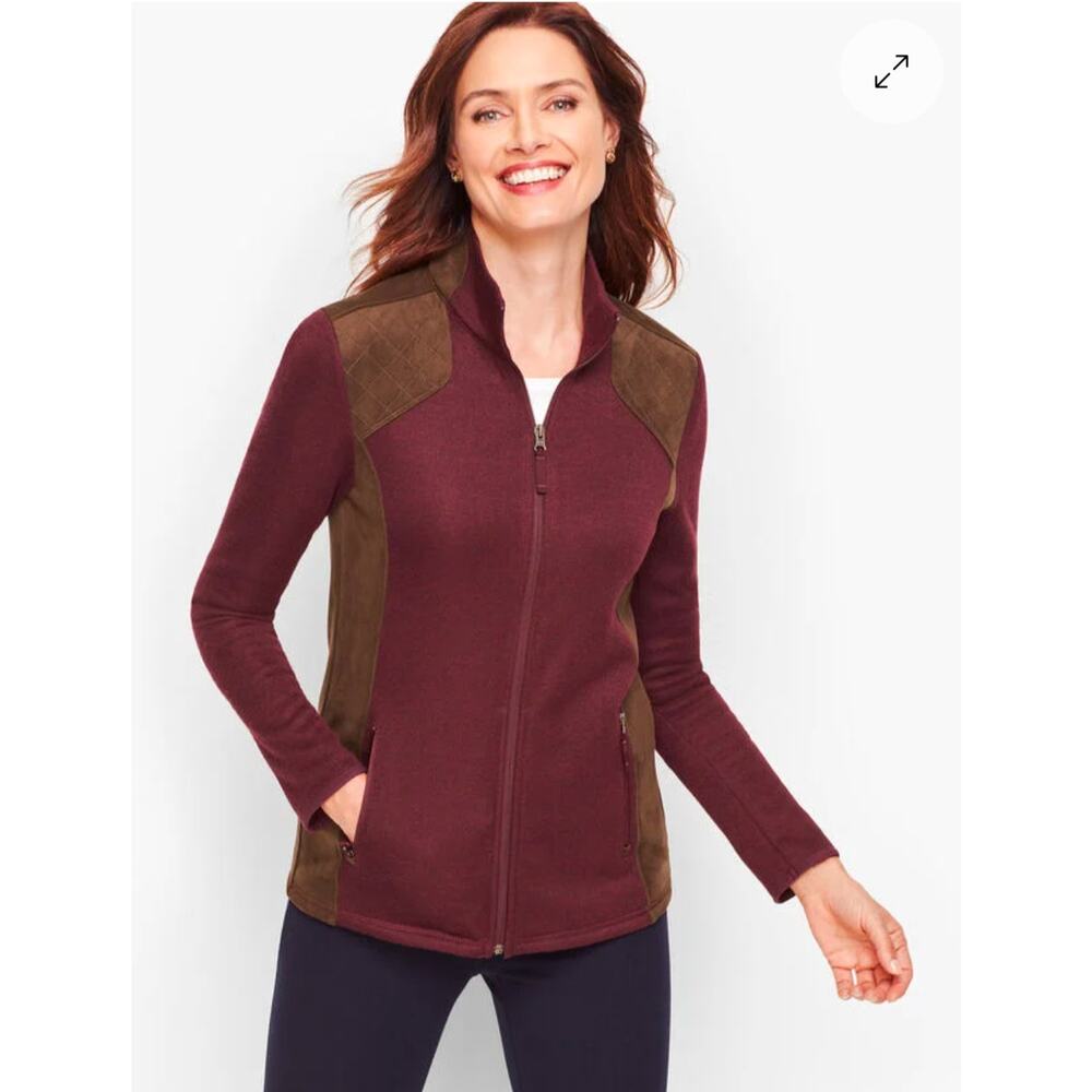 NWT Talbots Faux Swuede Trim Fleece Jacket XL